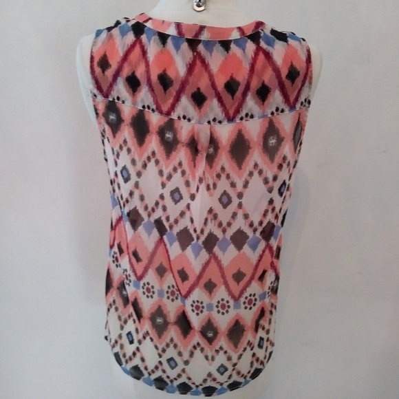 Lucky Brand Tie Front Sheer Blouse, Southwestern pattern/colors, Size Medium - Picture 3 of 5